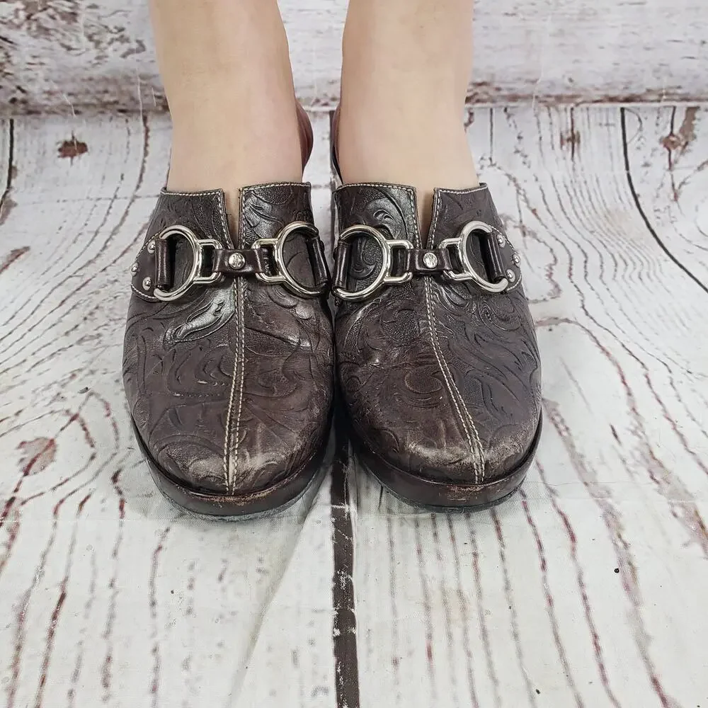 Cole Haan Women's Brown D18198 Leather Tooled Clog Mules Size 7B